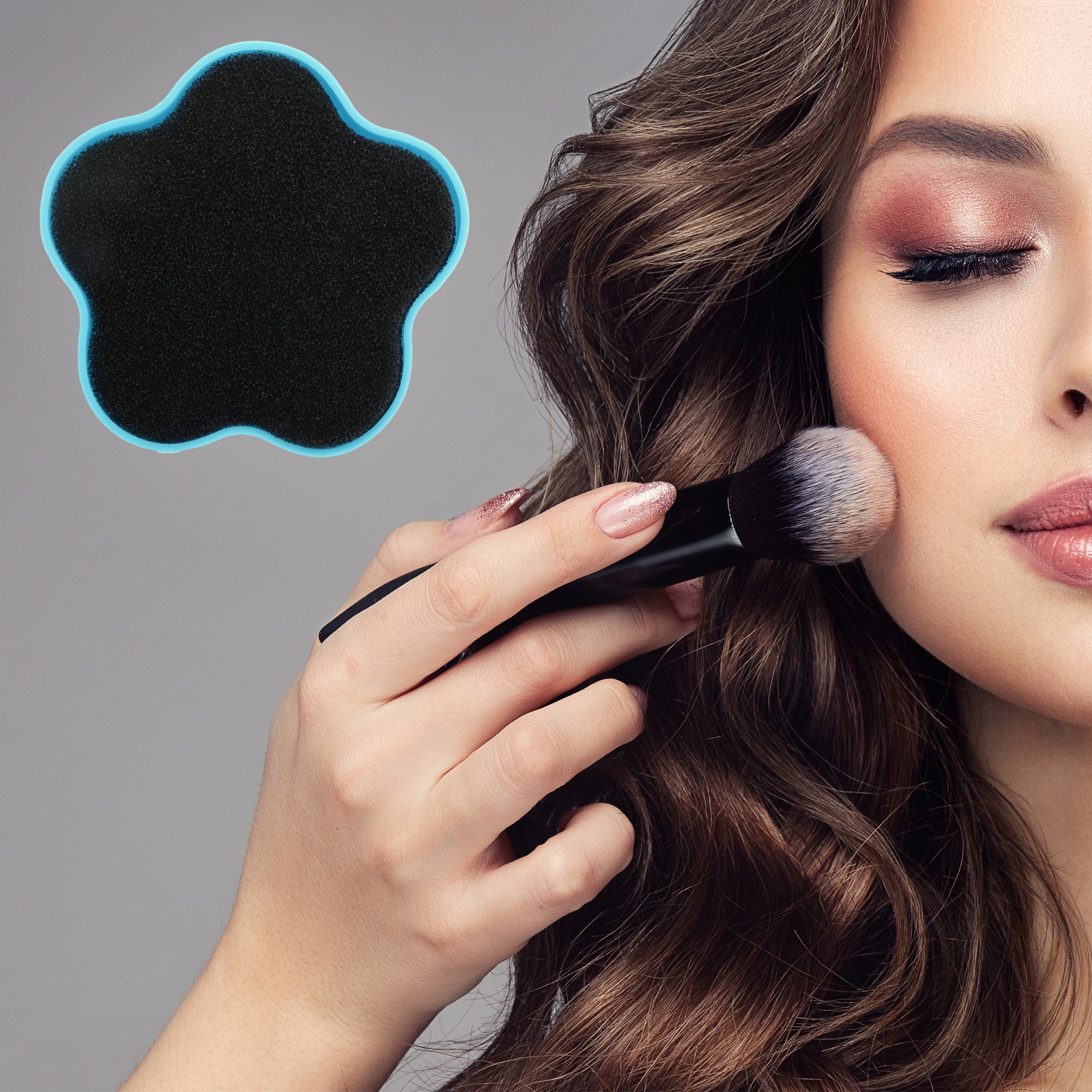 Unique Bargains Portable Shaped Makeup Sponge Brush Cleaner 1 Pc Light Blue