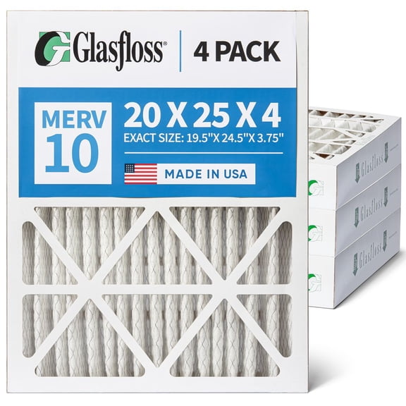 Glasfloss ZL 20x25x4 MERV 10 Pleated AC Furnace Air Filters. Box of 4. Exact Size: 19-1/2 x 24-1/2 x 3-3/4