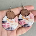 thumbnail image 6 of Colorful Painted Round Wood Statement Earrings Women Engraved Geometric Jewelry, 6 of 7