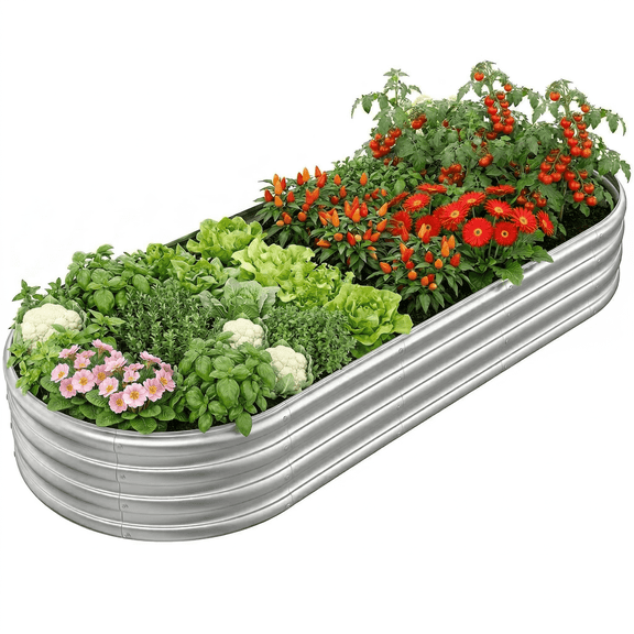 UNTIMATY Raised Garden Bed Kit 8x3x1ft Backyard Oval Galvanized Metal Planter Box Outdoor for Vegetables Flowers Fruits Herbs
