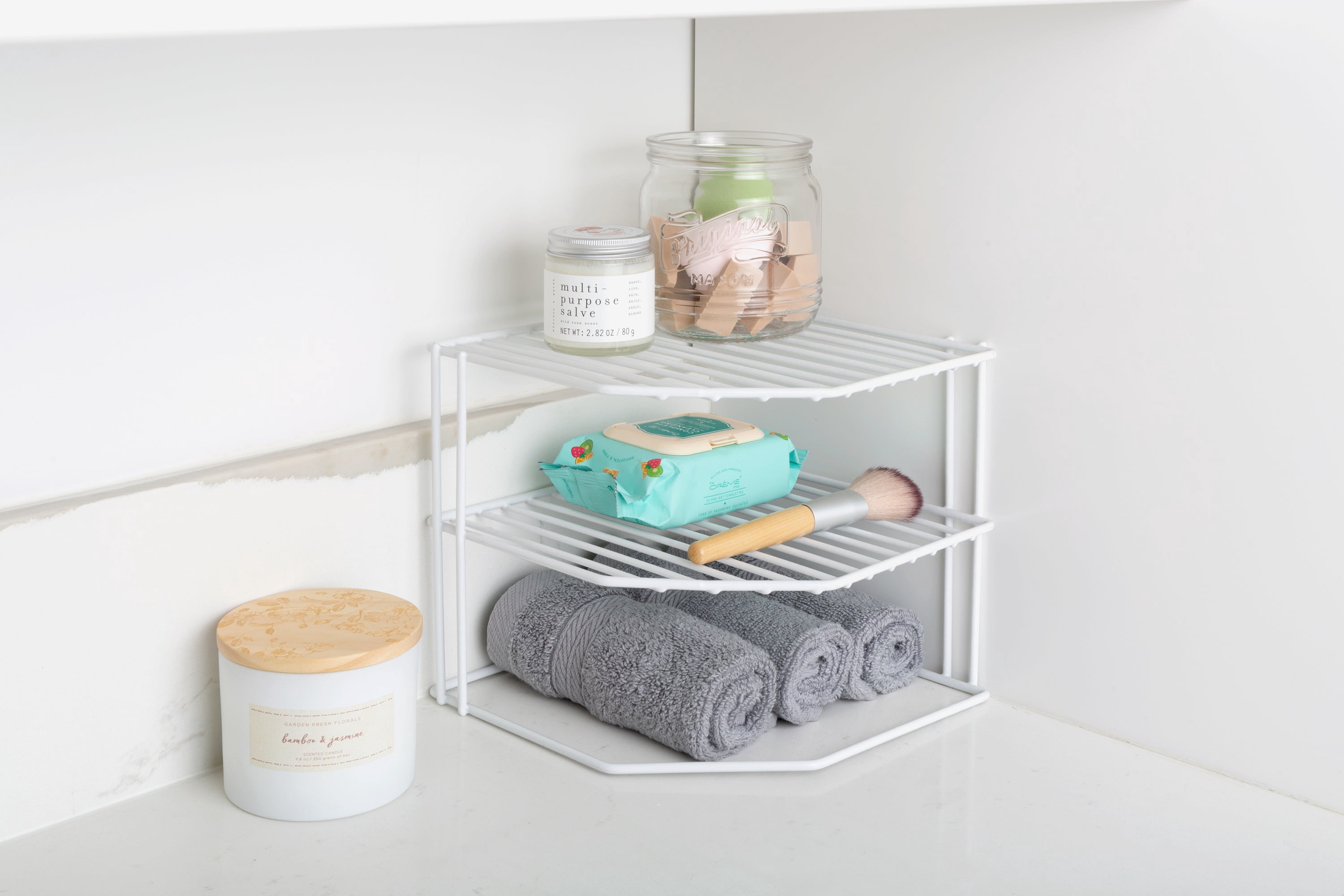 Smart Design 3-Tier Kitchen Corner Shelf Rack - 9 x 8 inch - White