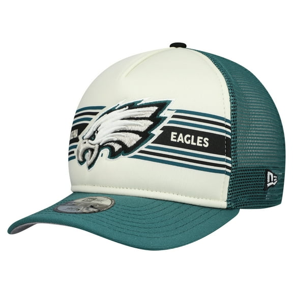 Youth New Era Cream/Midnight Green Philadelphia Eagles Banner 9FIFTY A-Frame Adjustable Trucker Hat