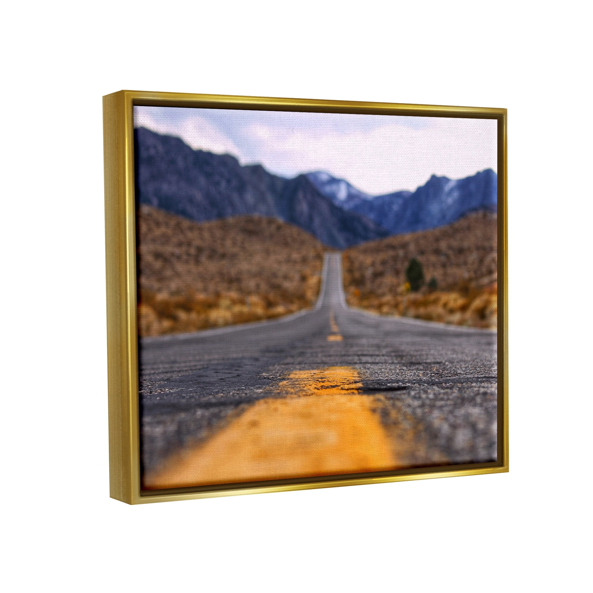 Stupell Industries Rural Ground View Country Highway Road Distant Peaks Photograph Metallic Gold Floating Framed Canvas Print Wall Art, Design by Jeff Poe