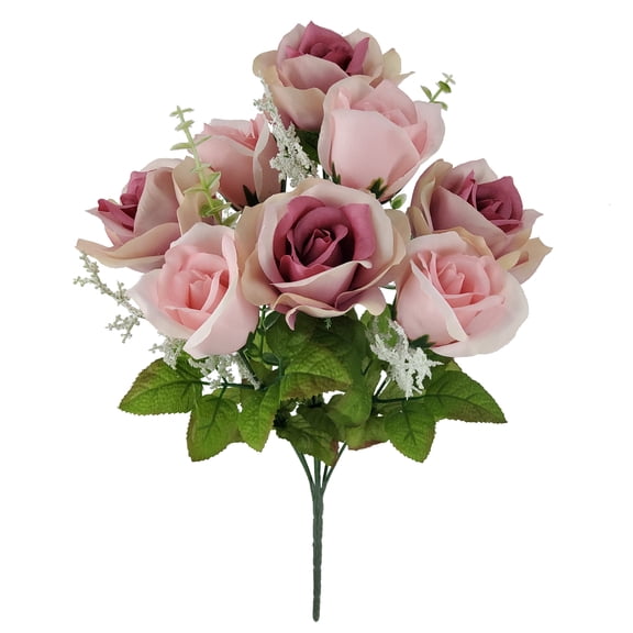 Mainstays 17.5 inches Indoor Artificial Rose Bush with Leaves, Pink Color, Polyester