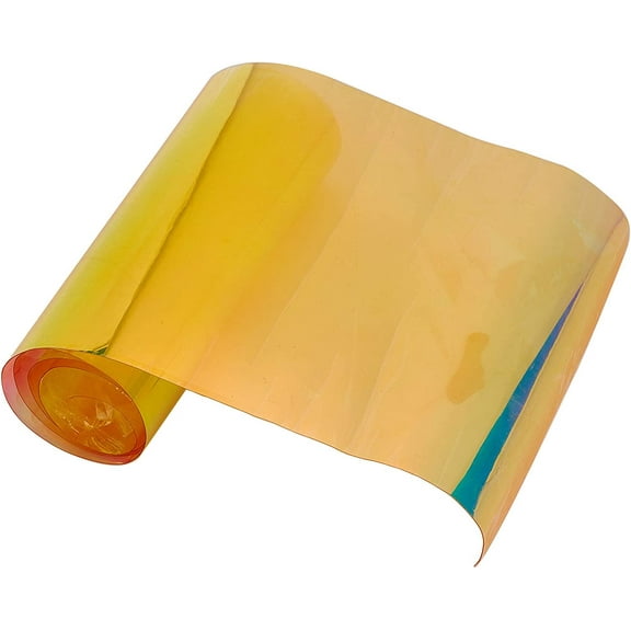 DIY 40"x8"PVC Holographic Sheet Transparent Iridescent Opal Roll Vinyl Rainbow Glossy Clear Film Mirrored Foil Laser Fabric for Craft Cutters Shoes Bag Sewing Patchwork Window(Gold) DIY