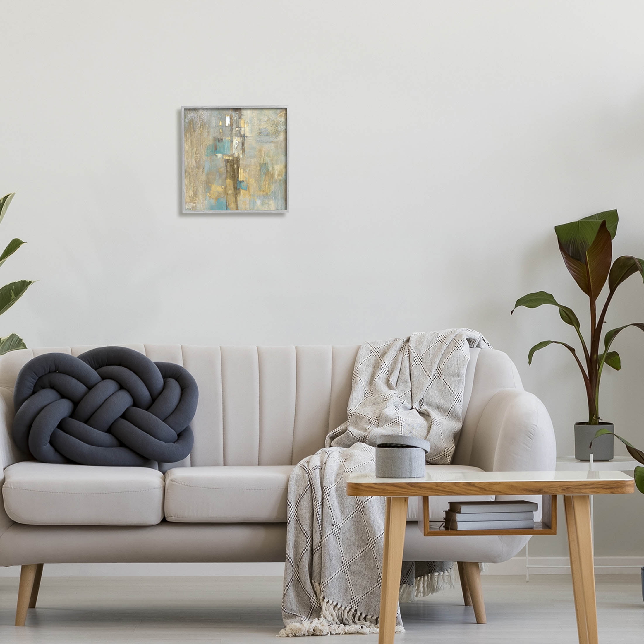 Stupell Industries Modern Shapes Composition Painting Gray Framed Art Print Wall Art, Design by Justin Turner