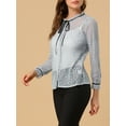 thumbnail image 6 of INSPIRE CHIC Women's Ruffled Collar Long Sleeve See Through Lace Button Down Shirt M Grey, 6 of 7