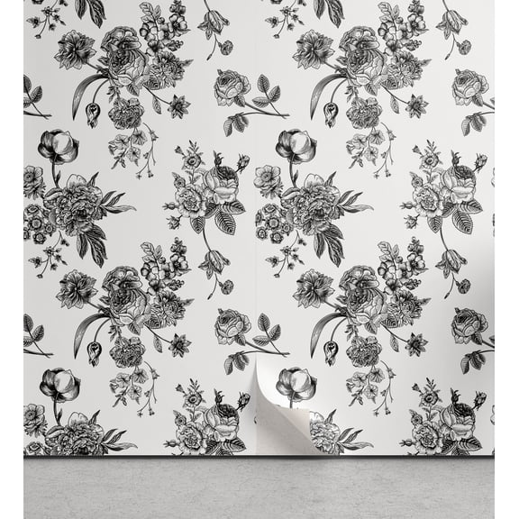 Ambesonne Vintage Peel & Stick Wallpaper for Home, New Modern Art, 13"x36", White and Black