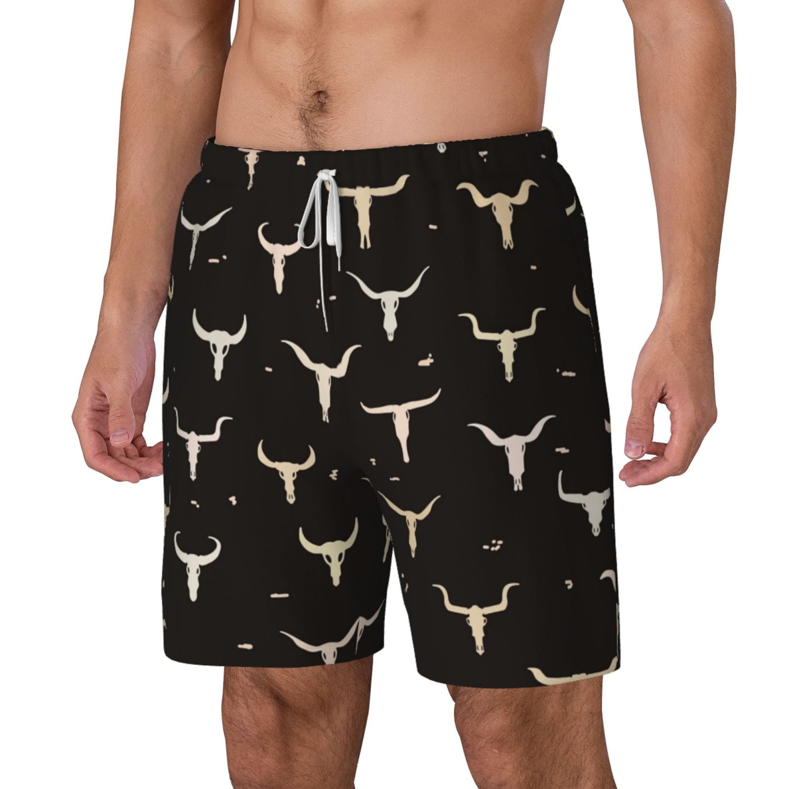Xecao Cow Skulls for Men's Swimming Trunks Swim Trunks Quick Dry Swim Shorts with Mesh Lining Funny Swimwear Bathing Suits