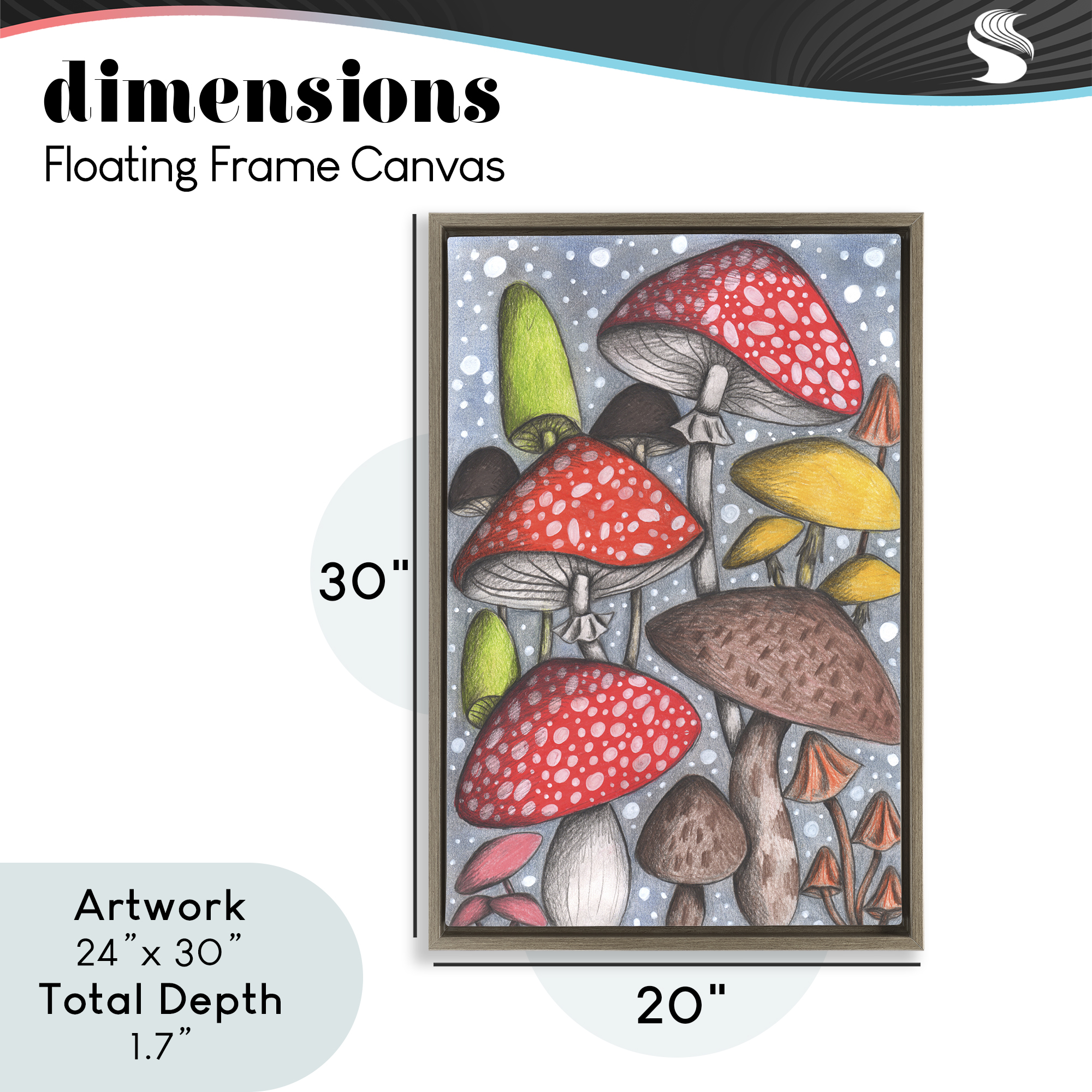 Sketched Magical Mushrooms Brown Framed Floater Canvas Wall Art, design by Cecilia Battaini