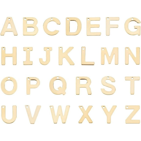 52pcs Letter A-Z Pendent Stainless Steel Letter Charms Metal Alphabet Charms for Bracelet Necklace Crafts Making Golden 304 Stainless Steel