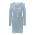 thumbnail image 5 of Dresses for Women Winter Solid Color Knitted Medium Long Sleeve Half Zip V-Neck Dress Women Size Polyester Fabric Prom Shirt Dress Style-654 Light Blue 3XL, 5 of 5