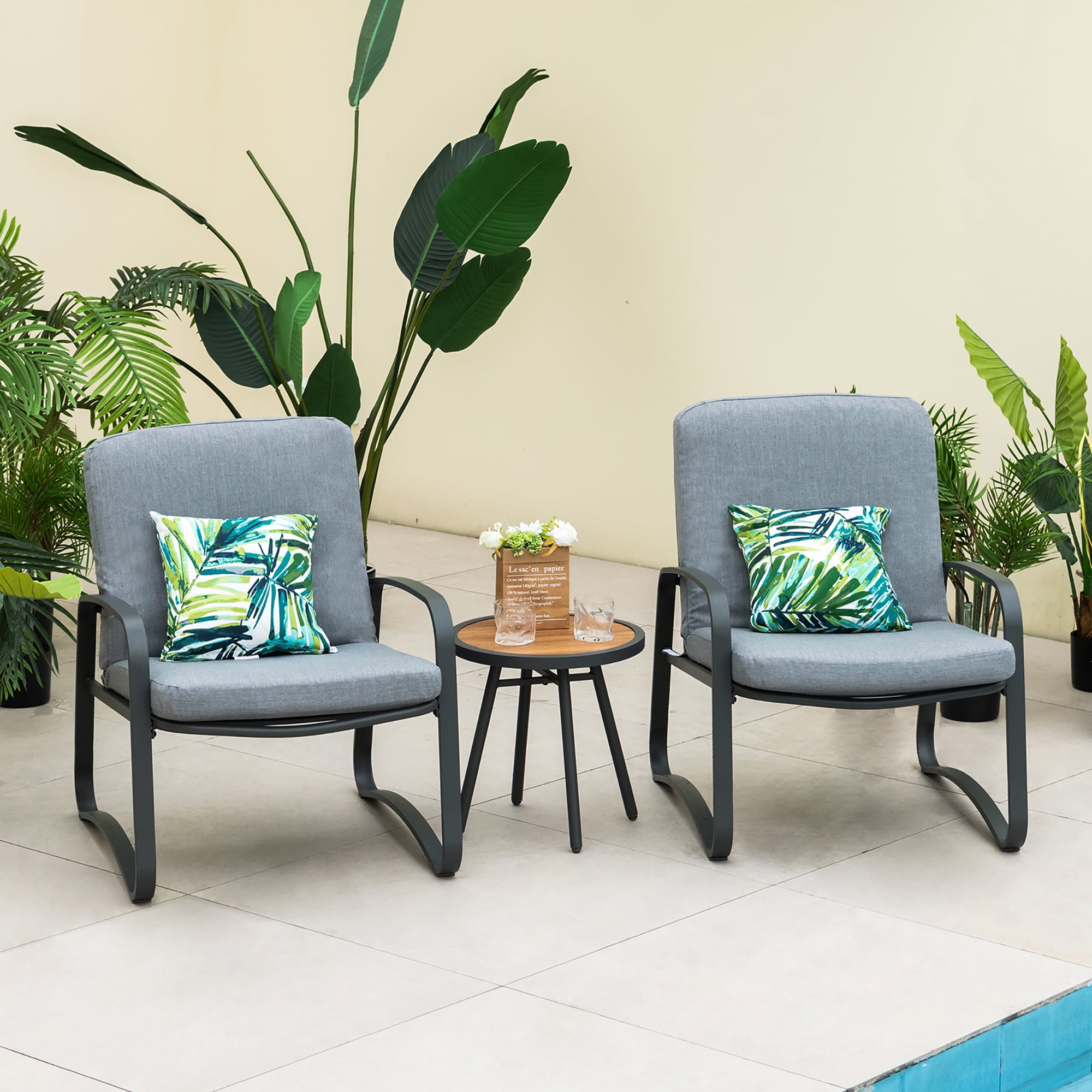 Costway 3pcs Patio Bistro Conversation Set DPC Tabletop Metal Cushioned