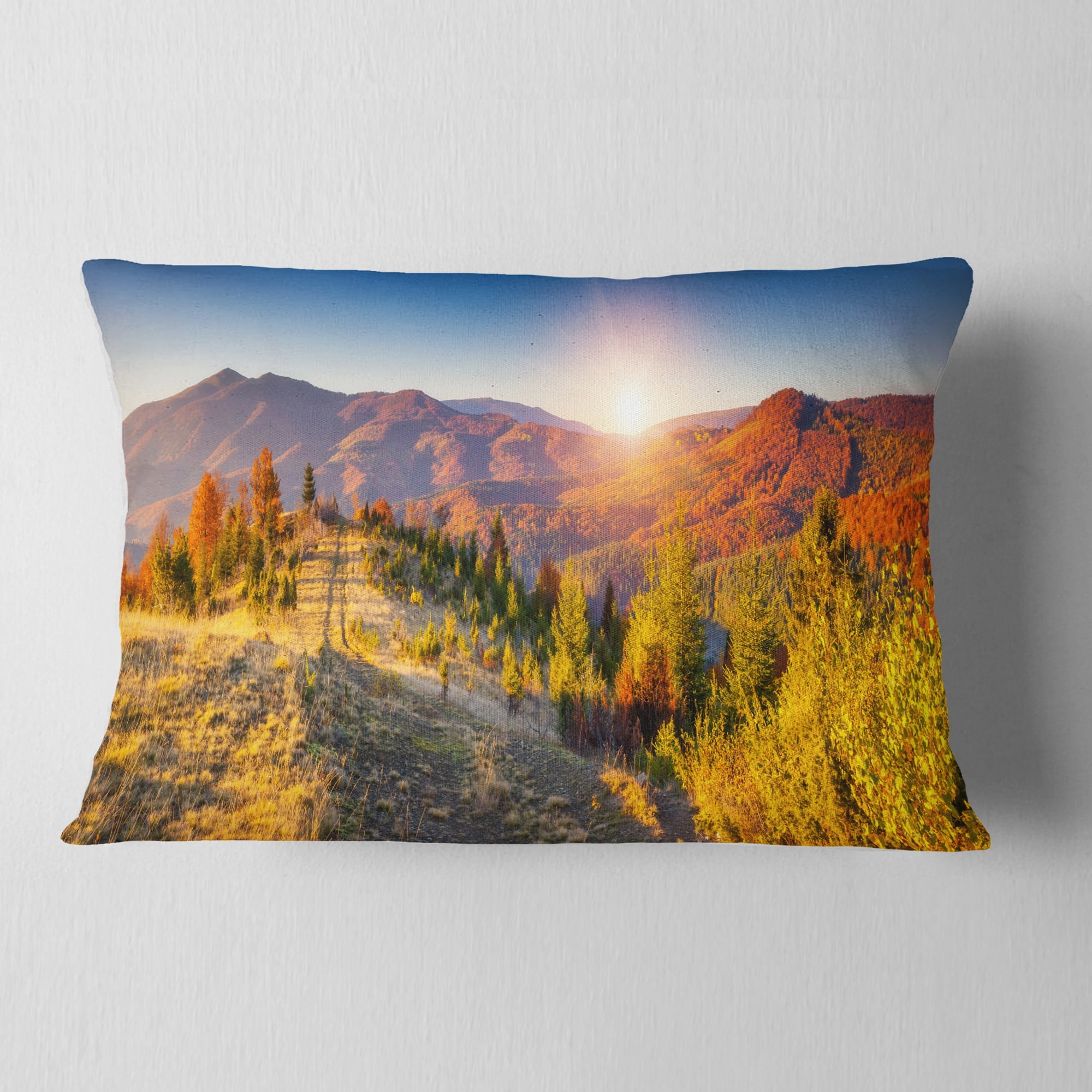 Designart Majestic Fall Mountains Range - Landscape Printed Throw Pillow - 12x20