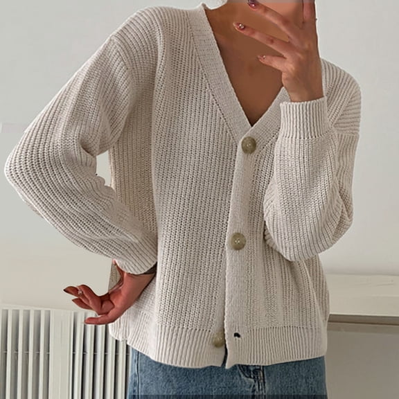 Women's Sweaters Under $10 Cardigan Lightweight Fashion Button Long Sleeve Ladies Casual Loose Outing Sweater Coat