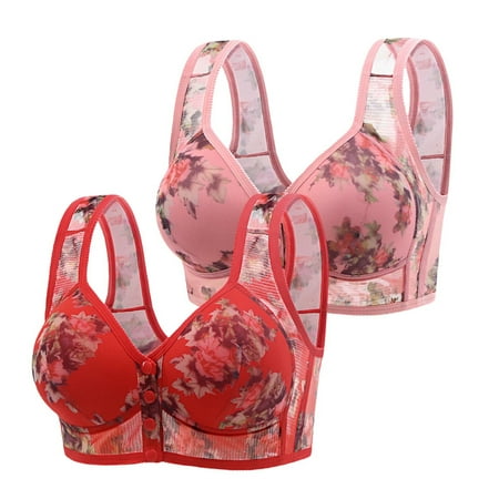 Xingpeng Sports Bras for Women Pink Xxxxl Women s Popular Printing Optimized Front Button Mother Underwear Side for Middle and Elderly Bras with Larger Size 180 Catties