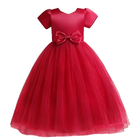 

Scyoekwg Kids Girls Dresses Clearance Kids Dress Girls Sleeveless Princess Dress Bow Tie Lace Flowers Mesh Dress Tufted Dress Wine 13-14 Years