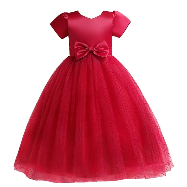 Diufon Robe de Princesse pour Petites Filles Élégante Manches Courtes en Dentelle avec Nœud Robe de Fête d'Anniversaire de Mariage