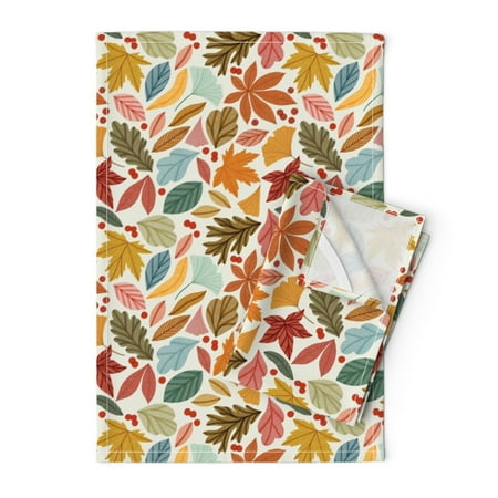 

Printed Tea Towel Linen Cotton Canvas - Bright Autumn Leaves Print Decorative Kitchen Towel by Spoonflower
