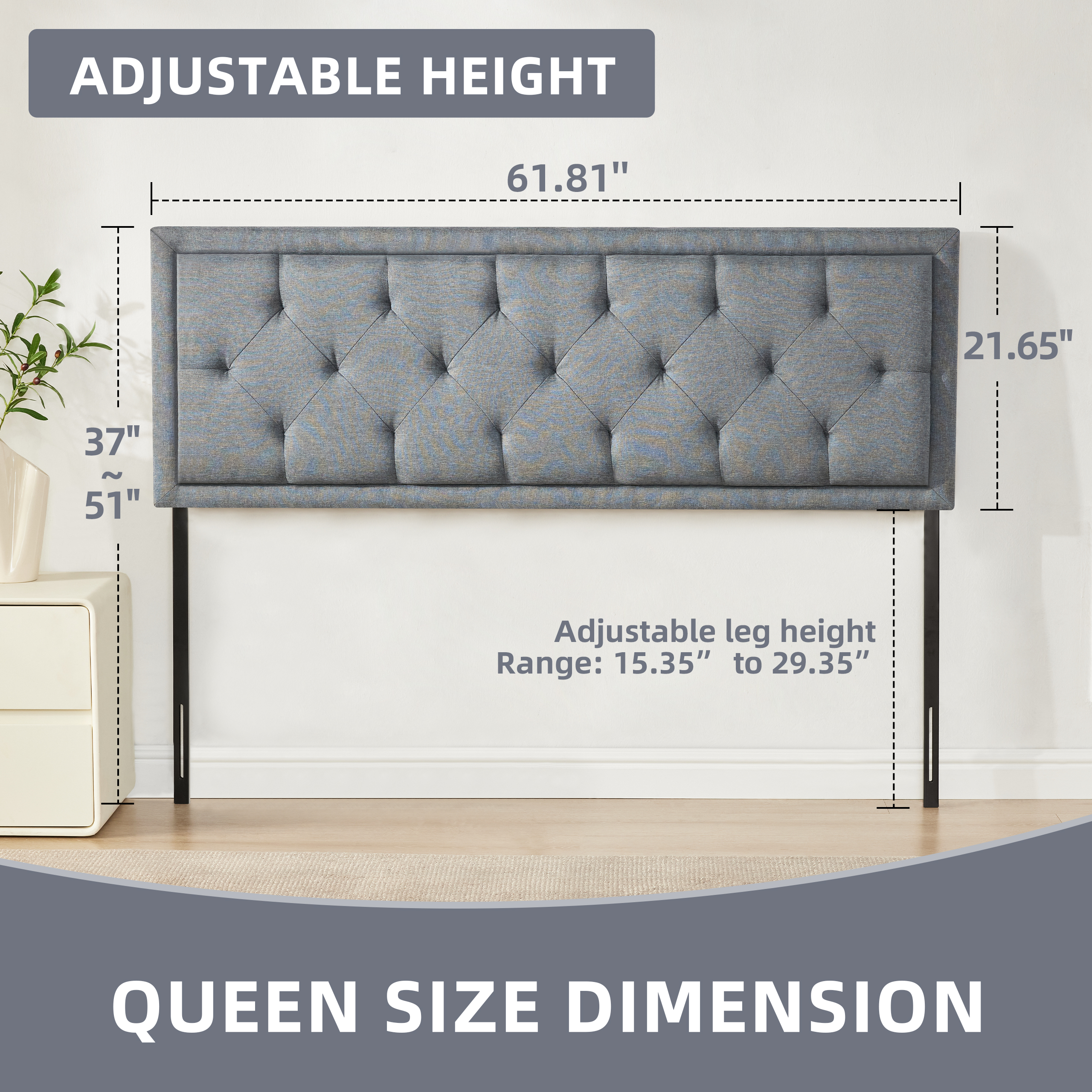 Weture Panel Headboard, Queen, Linen, Adjustable Height, Lightgrey