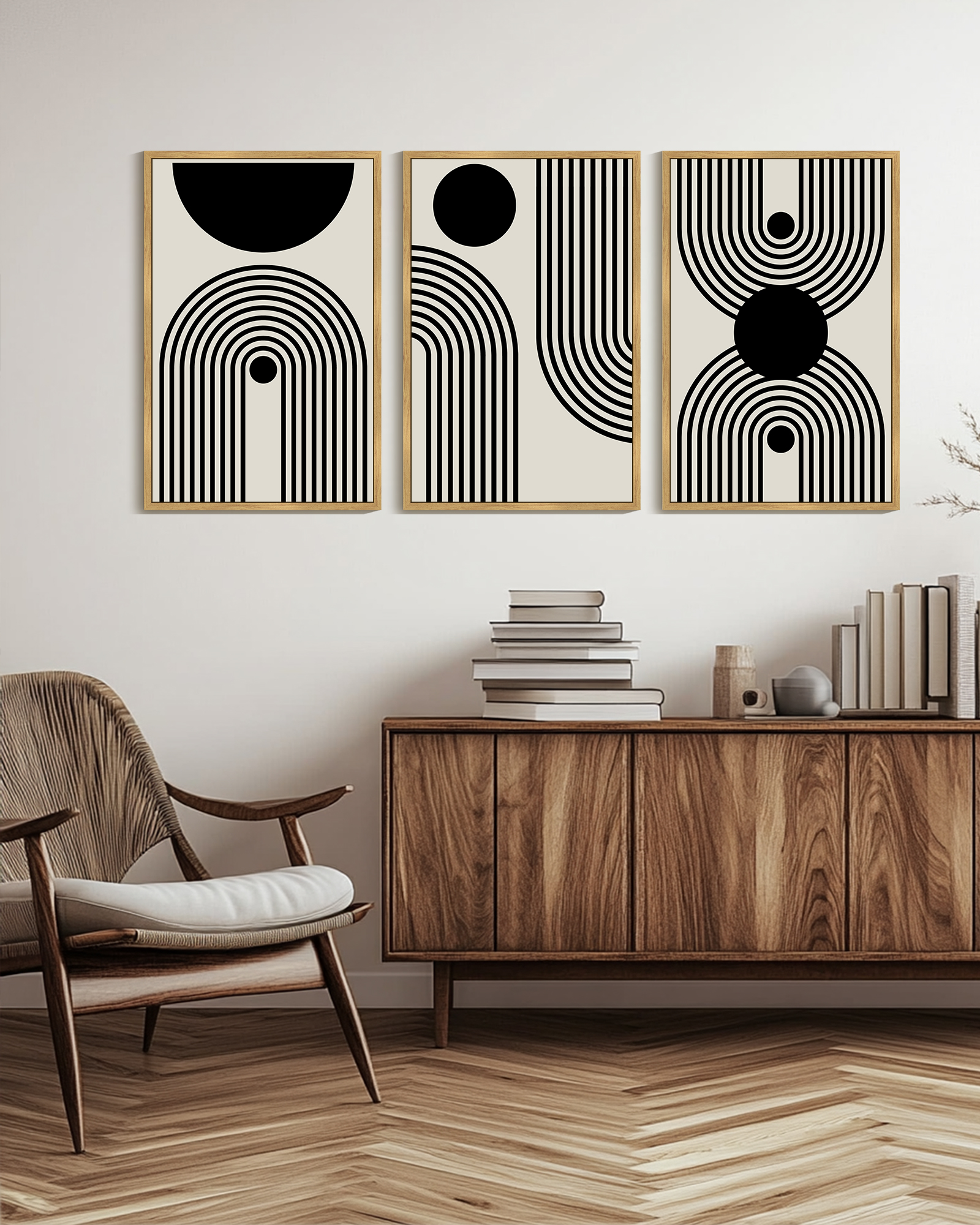 SHENIFY 24x36in3pcs Natural Framed Black Abstract Boho Wall Art Decor Bohemian Canvas Prints Ready To Hang