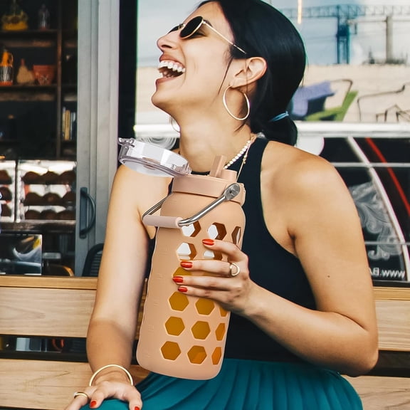 64oz Glass Water Bottle with Straw and Lid - Amber