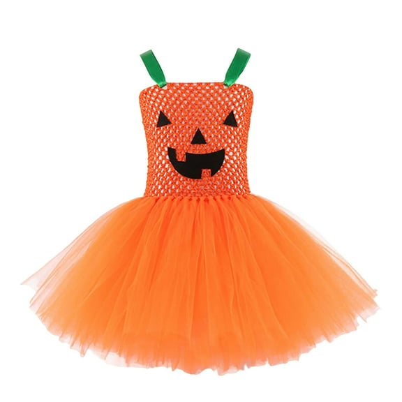 Halloween Toddler Dresses 4T Toddler Girl Pumpkin Print Dress With Sleeveless Halter For 3 To 11 Years 4t Girls Dresses