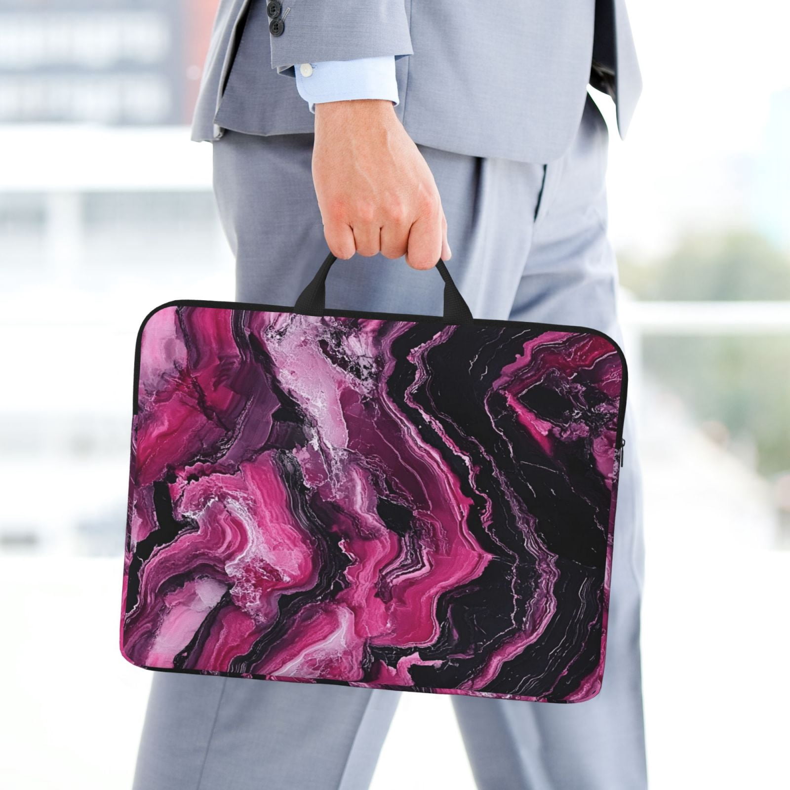 Laptop Sleeve Bag For Women Men 14inch Waterproof Durable Protective Computer Carrying Cover Handle Laptop Case Bag Darkmagenta Marble_3