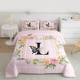 thumbnail image 2 of Homewish Rose Initial L Letter Full Size Comforter Sets, Kawaii Cartoon Butterfly Bedding Comforter Set, Teens Kids Girls Women Reversible Bedding Sets, Ultra Soft Bedroom Decor, 3-Piece, 2 of 8