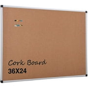 XBoard Bulletin Board for Wall, 36 x 24 Inch Corkboard with Aluminum Frame and Push Pins