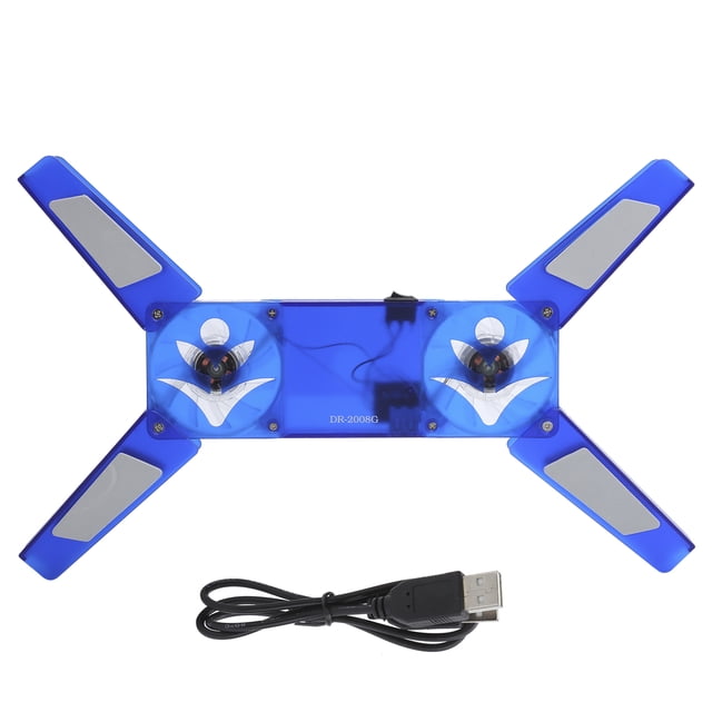 Almohadilla de refrigeración para ordenador portátil, enfriador, ventilador doble USB portátil plegable, luz LED azul transparente DR‑2008G