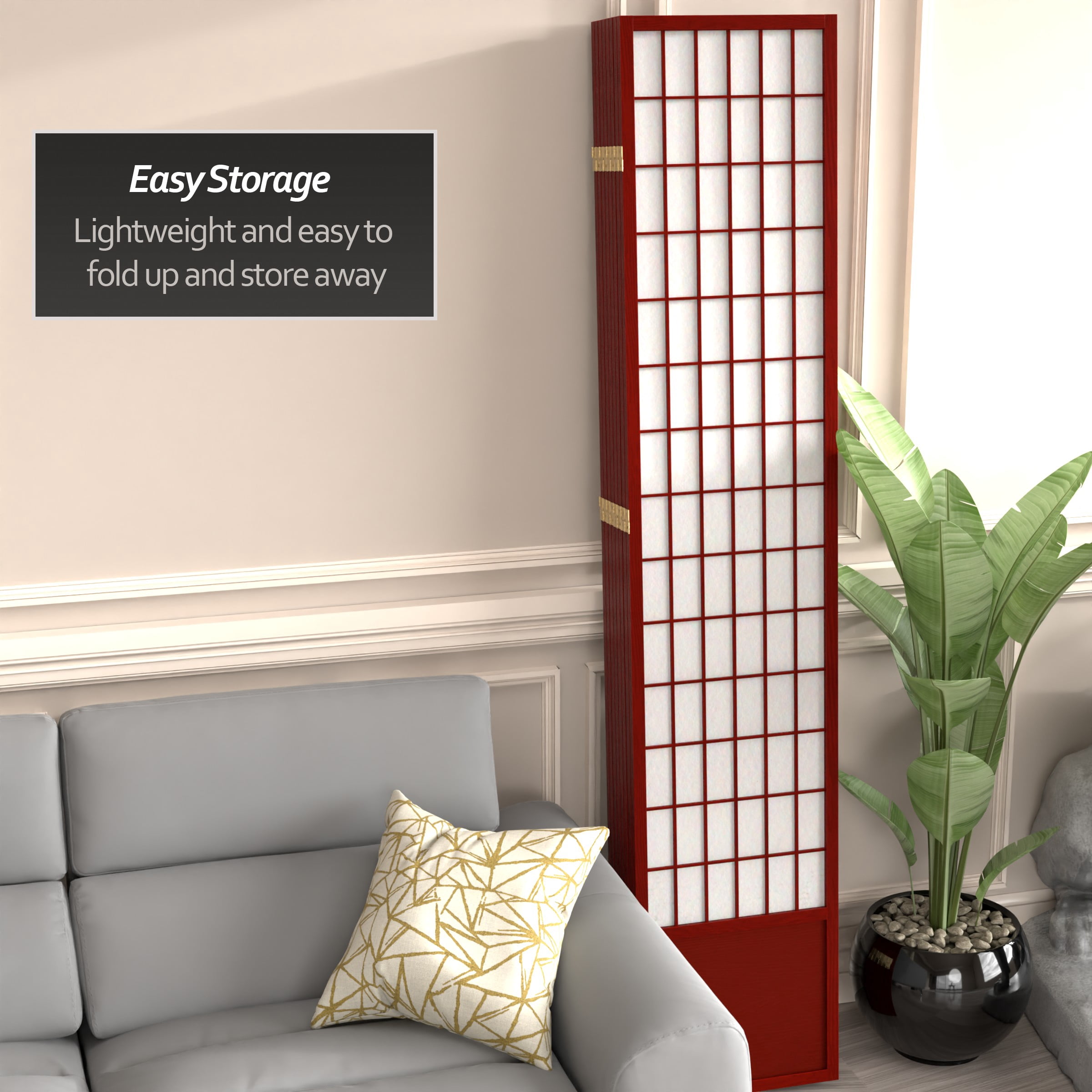 Red Lantern 7 ft. Tall Window Pane Shoji Screen - Rosewood - 8 Panels
