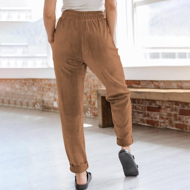 WILLBEST Pantalones Casuales de Pana para Mujer, Cómodos, con Cordón, Cintura Alta, Pierna Recta, Modernos, para Uso Diario. Mediana