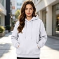 thumbnail image 2 of Hearthz Baggy Hoodies for Women Drop Shoulder Long Sleeve Women Sweatshirts Fall Winter Solid Color Womens Pullover Sweaters with Pocket White XL, 2 of 7