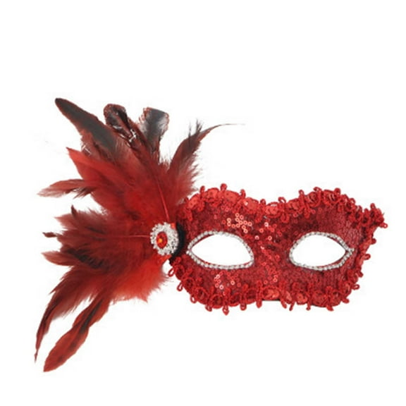 Xfvqtps Mardi Gras Mask for Women Masquerade Masks Half Face Feather Glitter Rhinestone Carnival Mask for Makeup Performance Ball Party Red
