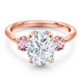 thumbnail image 3 of Gem Stone King 18K Rose Gold Plated Silver Pink Lab Grown Diamond Ring Set with Moissanite (3.50 Cttw), 3 of 7