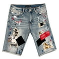 thumbnail image 6 of Embellish NYC Men's Wilder Rip & Repair Patchwork Distressed Skinny Denim Shorts (34, Indigo Blue), 6 of 7