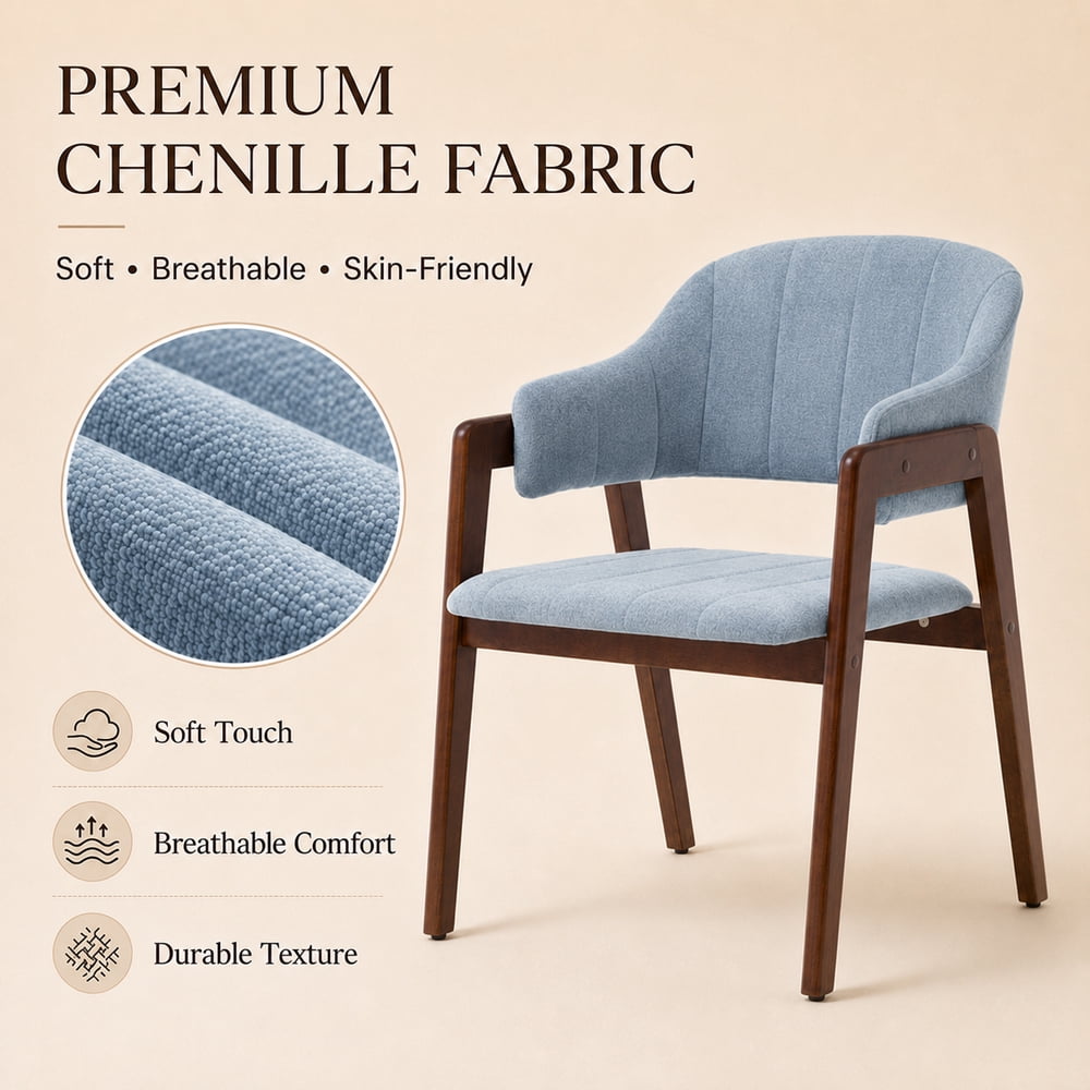 MOONMISS Mid-Century Modern Upholstered Dining Chair with Curved Back and Wooden Frame, Fabric Armchair for Dining Room Kitchen Living Room