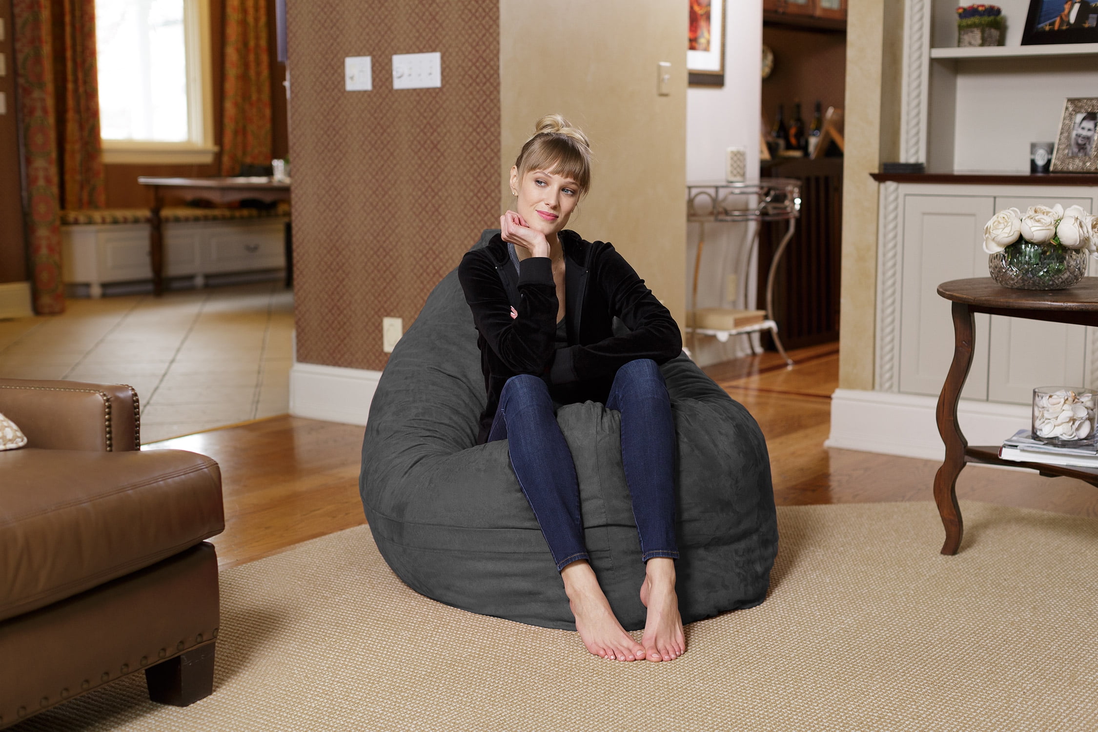 Chill Sack Bean Bag Pillow, Memory Foam Lounger with Microsuede Cover, Kids, Adults, 7.5 ft, Charcoal
