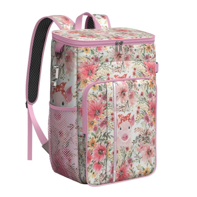 Abstract Floral Watercolor Insulated Cooler Backpack - 20L Soft Cooler Bag with Multiple Pockets for Organization
