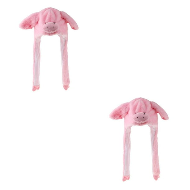 Qarigey Funny Plush Piggy Hat Pig Ears The Movable Paws Up Popping Pressing 2piezas Rosa
