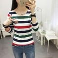 thumbnail image 2 of T-shirt Striped Long Sleeve Cotton Slim Round Collar Shirt Casual Wild Women Tops, 2 of 5