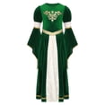 thumbnail image 2 of Choomomo Girls Medieval Princess Outfits Patchwork Round Neck Dress Ruffled Webbing Trim Long Dress Green 8, 2 of 5