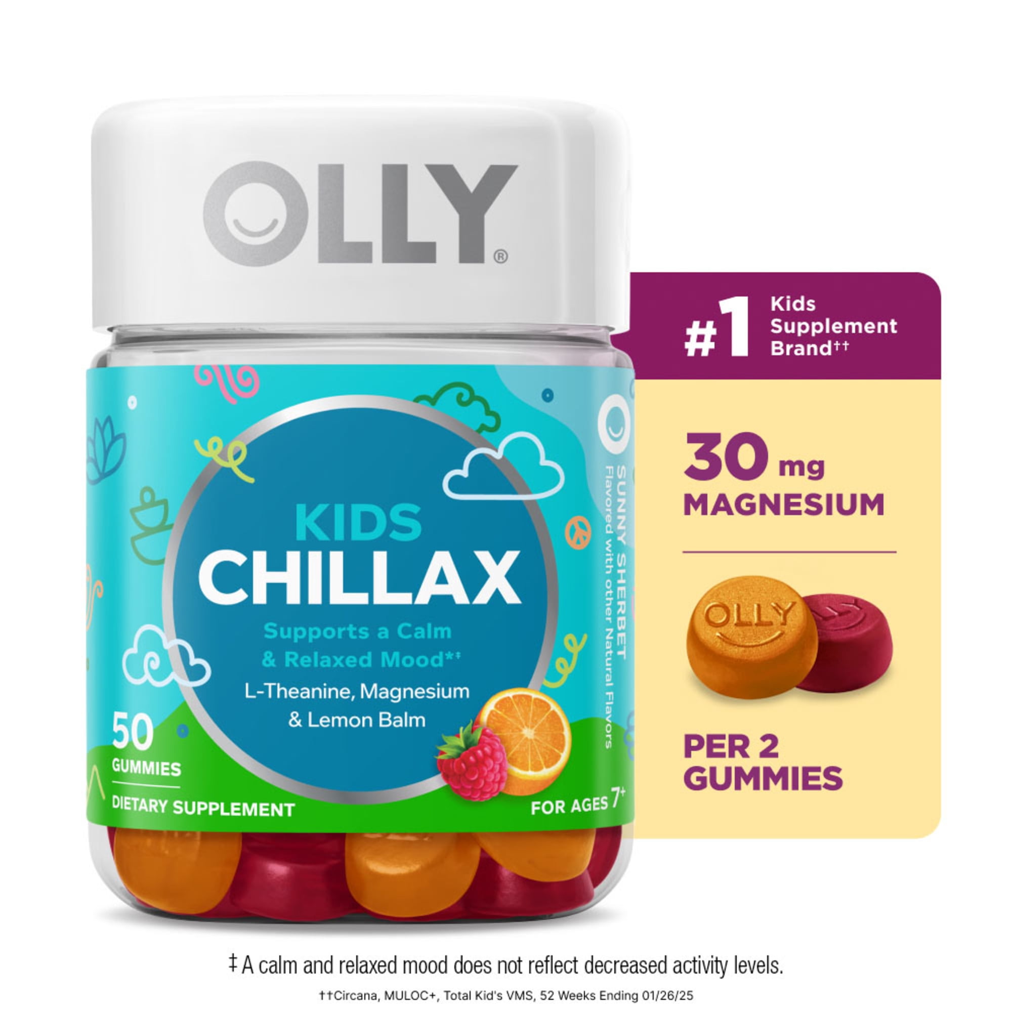 (3 pack) OLLY Kids Chillax Gummy Supplement with Magnesium and L-Theanine, 50 Count