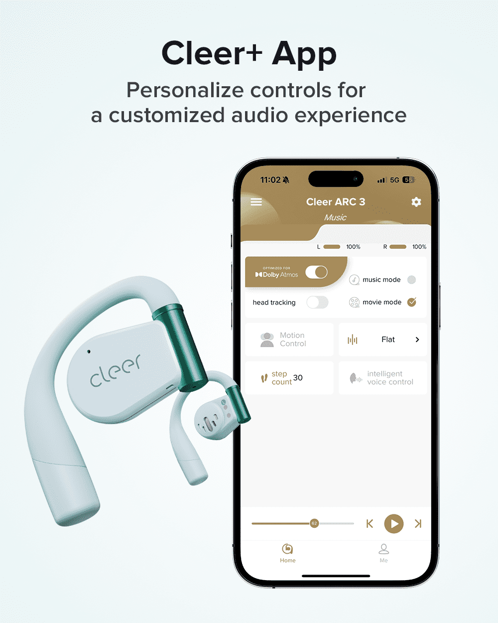 Cleer ARC3 Open Ear True Wireless Earbuds, IPX7 Waterproof, Noise-Reduction Mics, 50-Hour Battery, Blue