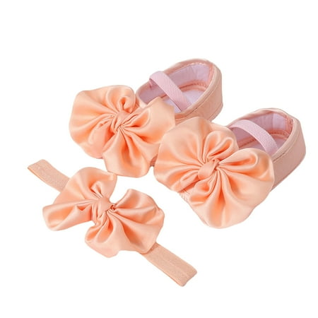 Loliuicca Baby Girl Mary Jane Flats Non-Slip Walking Shoes with Bow Headband