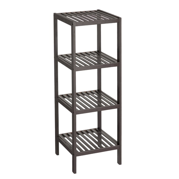 Space-Saving 4-Tier Wooden Bathroom Shelf – Slatted Storage Rack & Plant Stand – Versatile Wooden Organizer for Bathroom, Entryway, Bedroom, Kitchen, or Balcony – Walnut