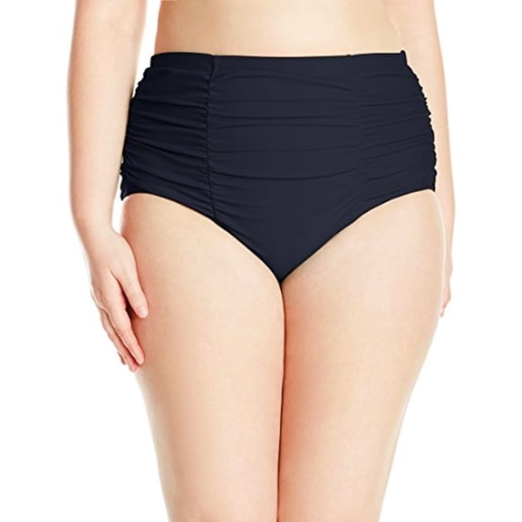 Allure Black Shirred Tummy Control High Waist Bikini Swim Bottom Swimwear Plus Size 3 (22/24)