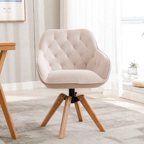 MidCentury Modern Swivel Accent Chair with Wood Legs Velvet Armchair