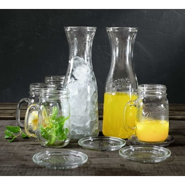 Mason Craft & More 10 Piece Glass Drinkware Set, Carafes, Drinking Jars, and Coasters